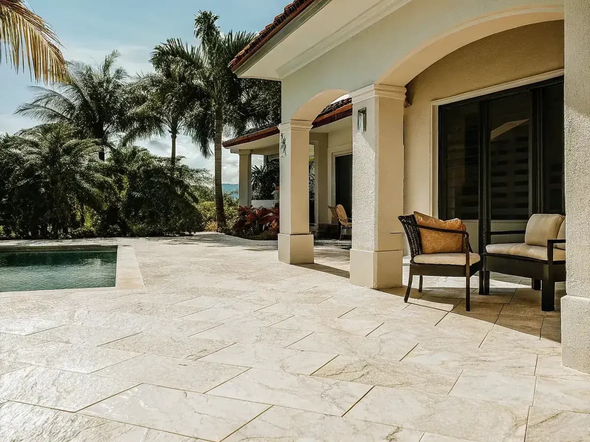 Beautiful completed decorative concrete outdoor living space at a Naples Florida home